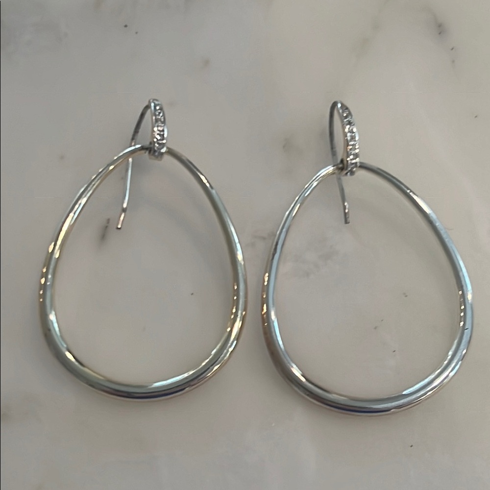 Elegant Silver Hoop Earrings with Pave Detail